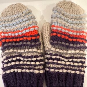 Chunky Knit Striped Mittens with fleece lining, Size M